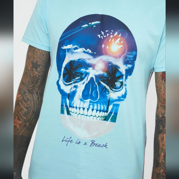 NWT Joe Browns T-shirt 'Life is a Beach' skull tee, pit-pit 19in, neck-hem 27in - Picture 7 of 16
